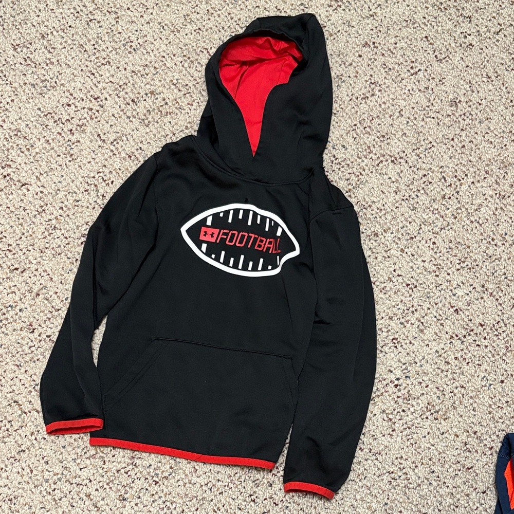 Under Armour Black and Red Kids Football Hoodie